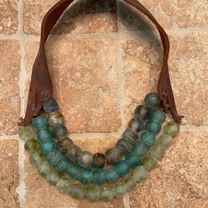 Glass bead and leather necklace